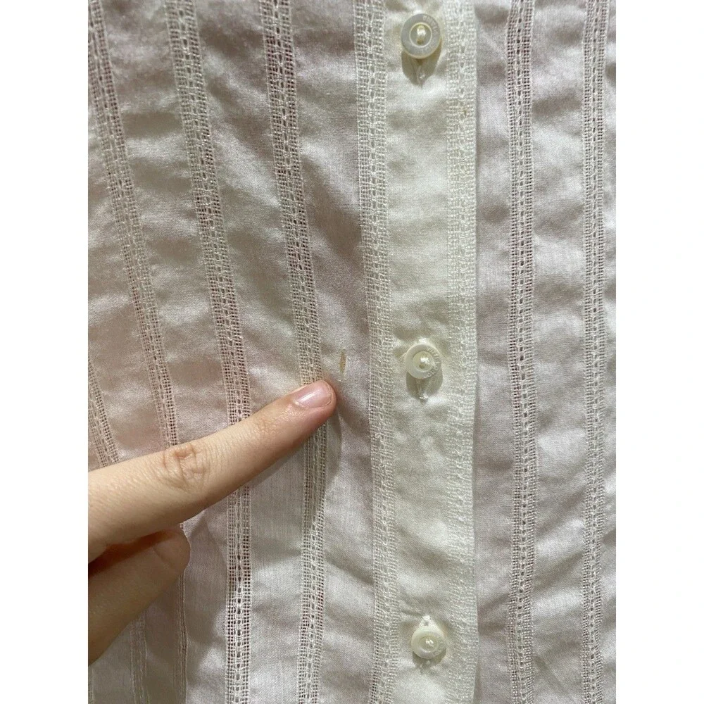 Loro Piana Lace Sheer Silk Cotton Blend Blouse Women’s 44 Ivory Puff Sleeve FLAW